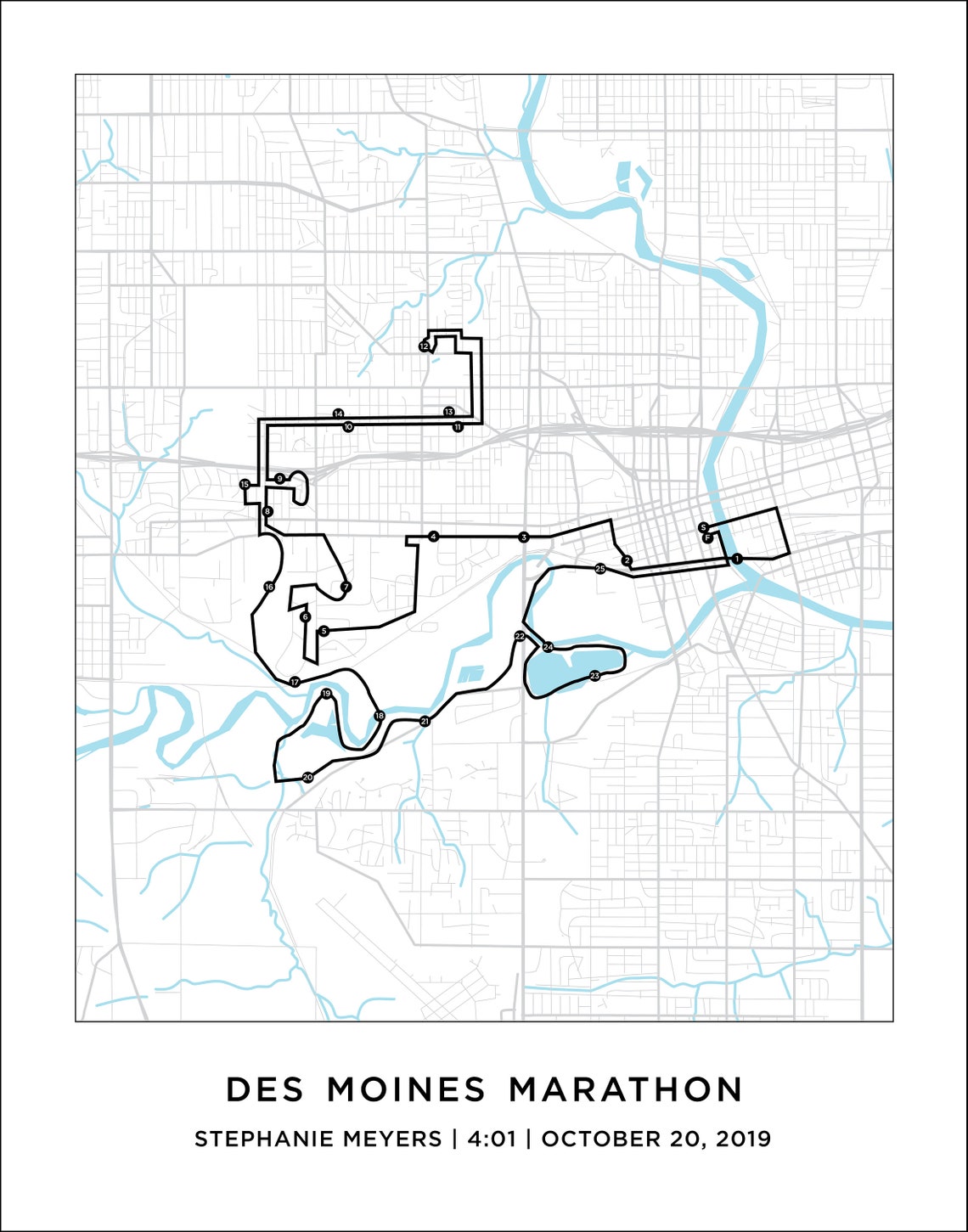 Des Moines Marathon Map Personalized Des Moines Marathon Map Etsy