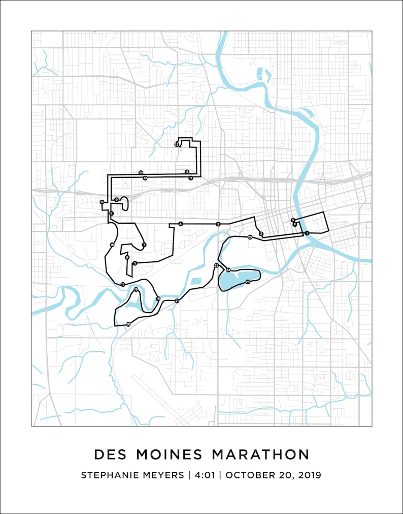 Des Moines Marathon Map Personalized Des Moines Marathon Map Etsy