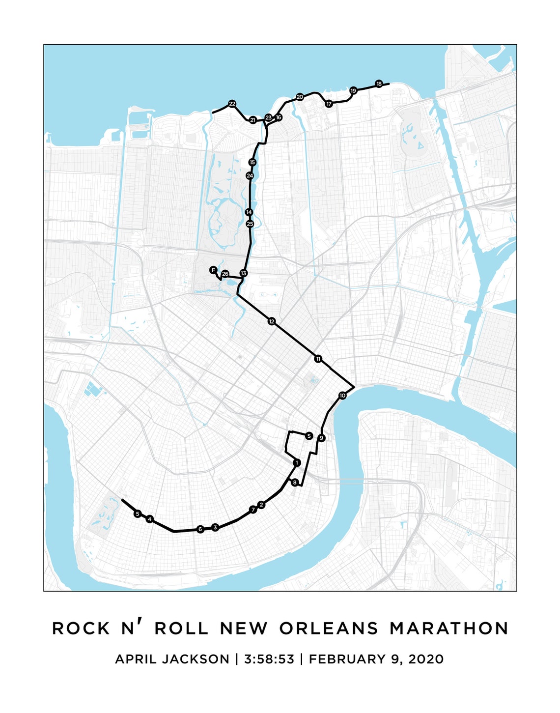 New Orleans Marathon Course Map Personalized New Orleans Etsy
