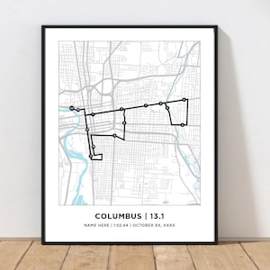 Columbus 13.1 Half Marathoner Print | Personalized Columbus Map | Gift for Runners