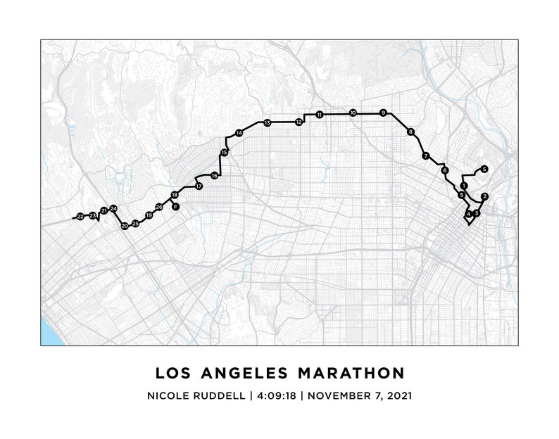 LA Marathon Course Map Personalized LA Marathon Route Map Etsy