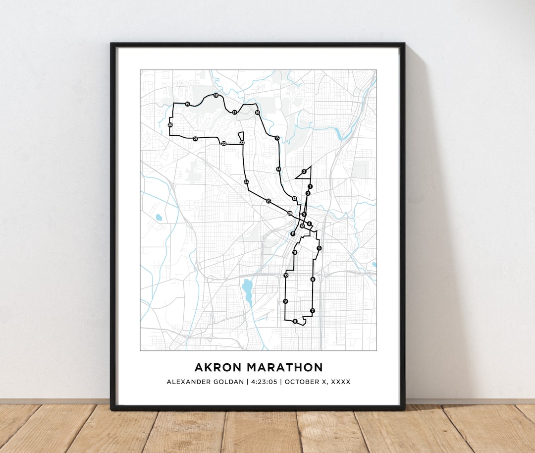 Akron Marathon Print Personalized Akron Marathon Map Gift for Runners