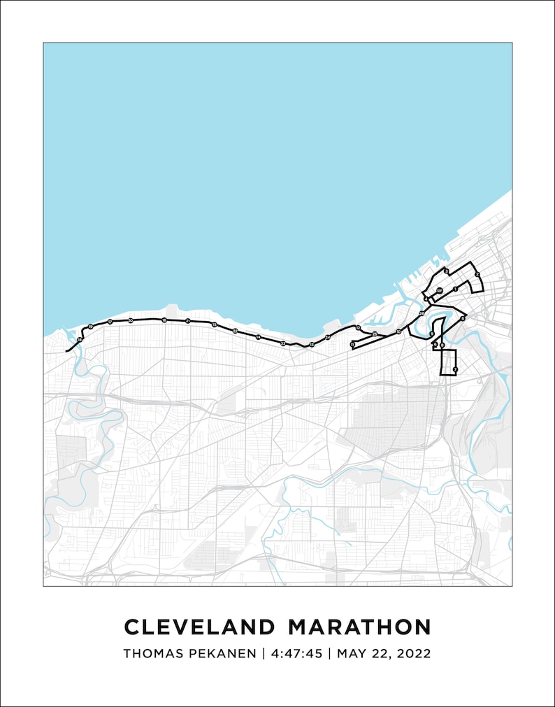 Cleveland Marathon Course Map Personalized Cleveland Etsy