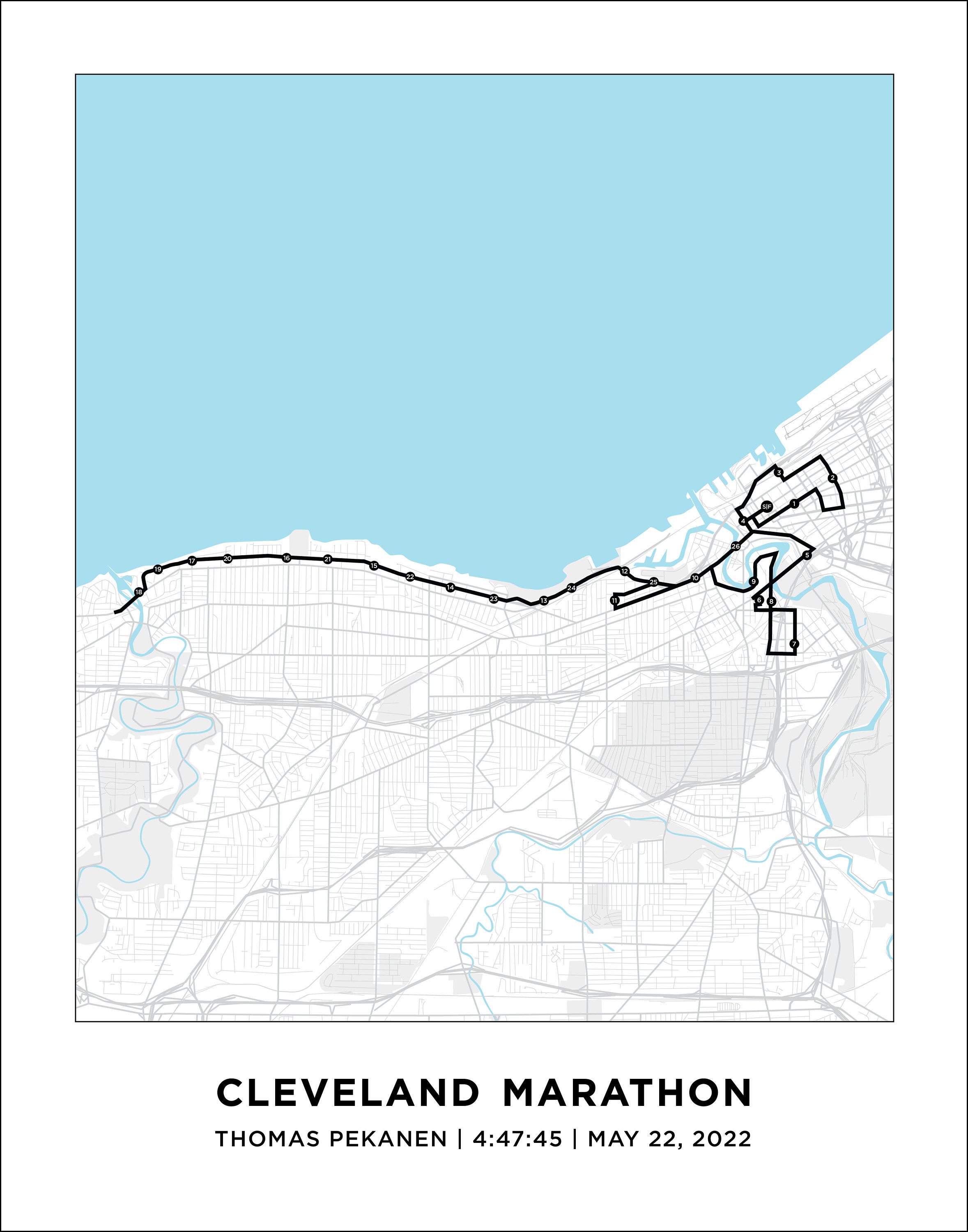 Cleveland Marathon Course Map Personalized Cleveland Etsy