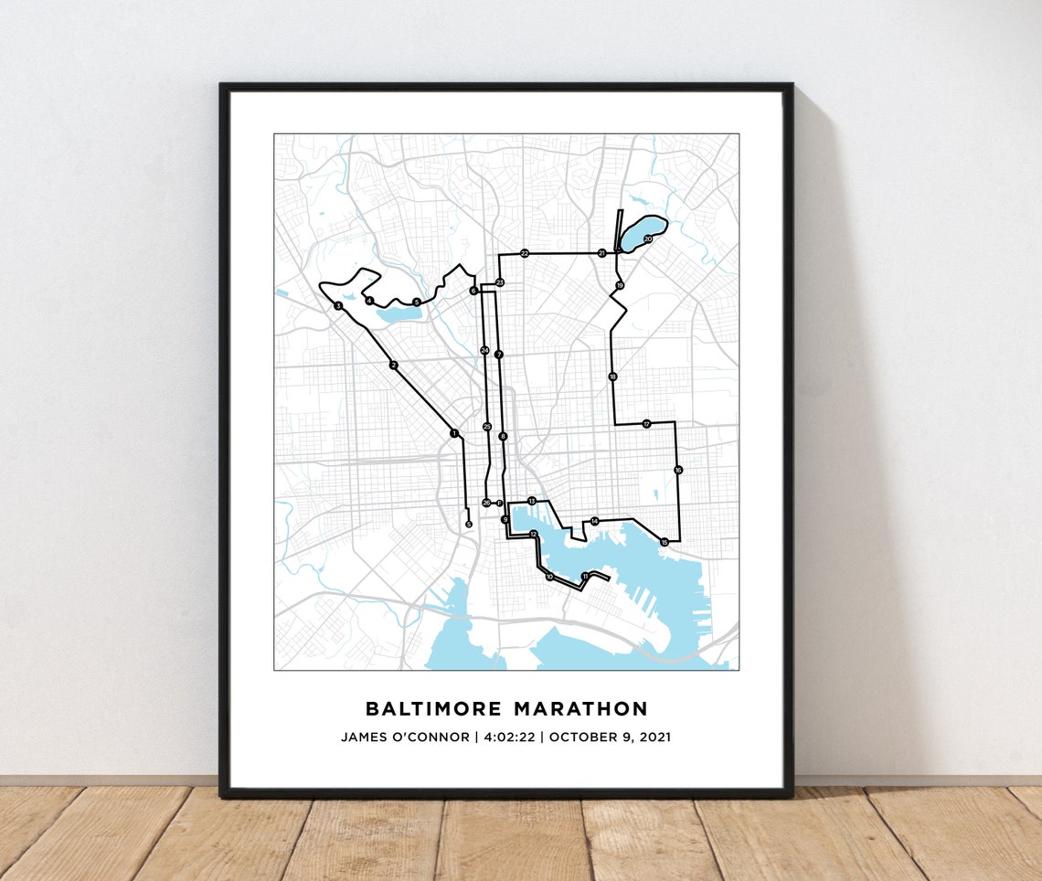 Baltimore Marathon Course Map Personalized Baltimore Etsy