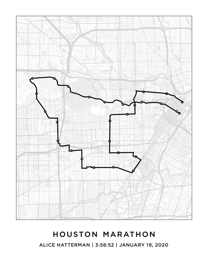 Houston Marathon Course Map Personalized Houston Marathon Etsy