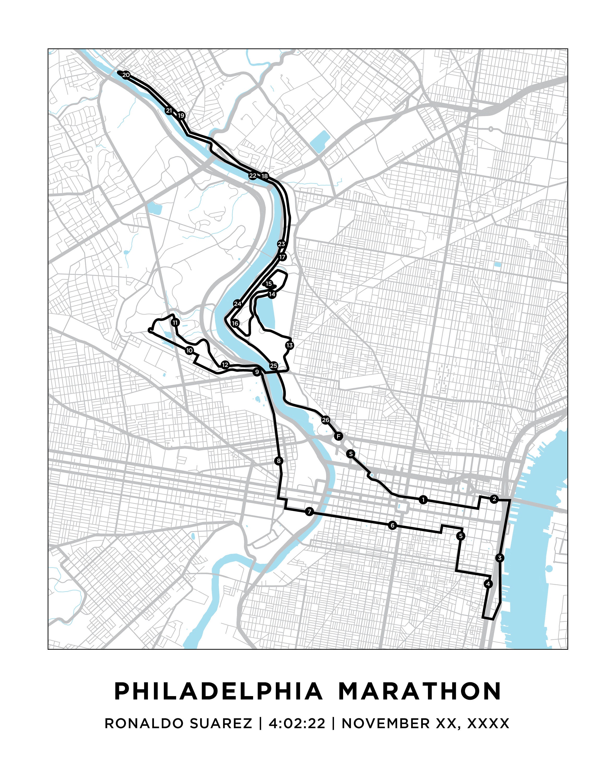 Philadelphia Marathon Course Map Personalized Philadelphia Marathon