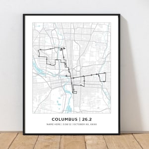 Columbus 26.2 Course Map | Personalized Columbus Map | Gift for Runners | 26.2 Map | Columbus Map | Columbus Print