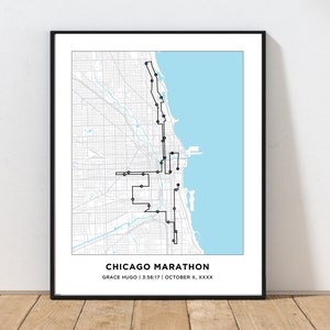 Chicago Marathon Course Map | Personalized Chicago Marathon Route Map | Custom Marathon Map | Gift for Runners | 26.2 Map