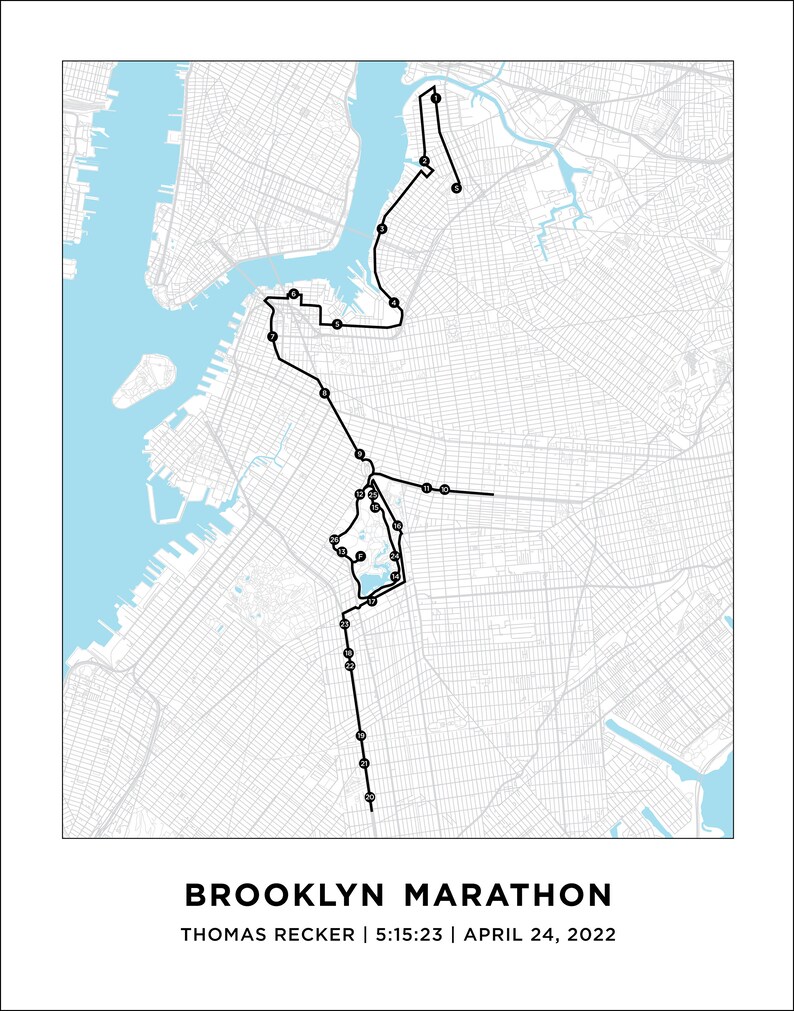 Brooklyn Marathon Course Map Personalized Brooklyn Marathon Etsy