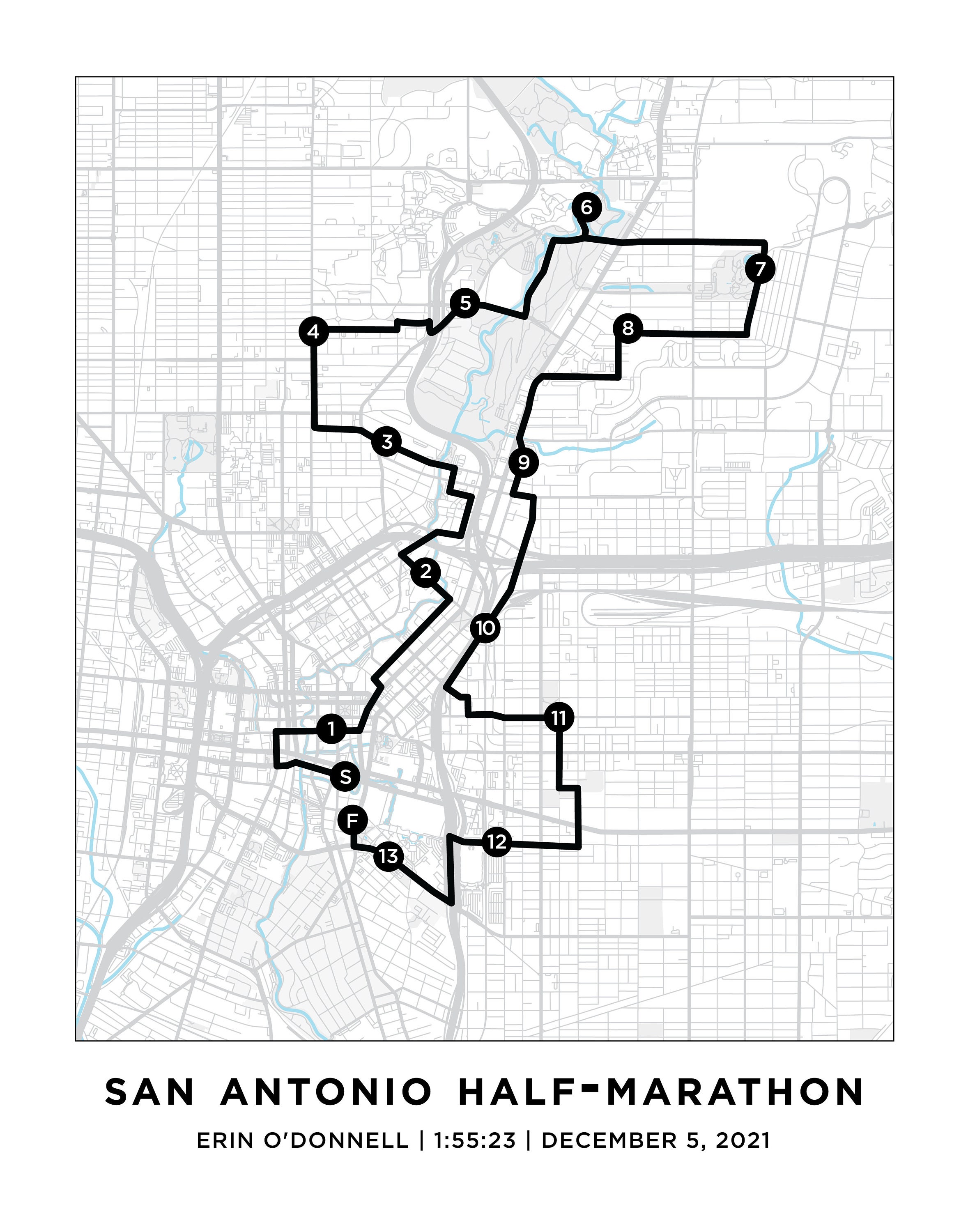 San Antonio Halfmarathon Course Map Personalized San Etsy