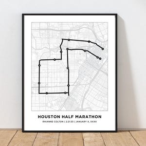 Houston Half-Marathon Course Map | Personalized Houston Half-Marathon Route Map | Custom Marathon Map | Gift for Runners | Running Map