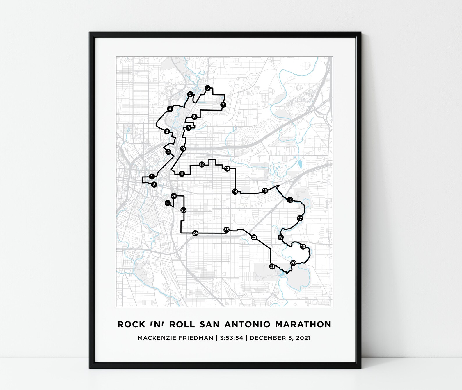 San Antonio Marathon Course Map Personalized San Antonio Etsy