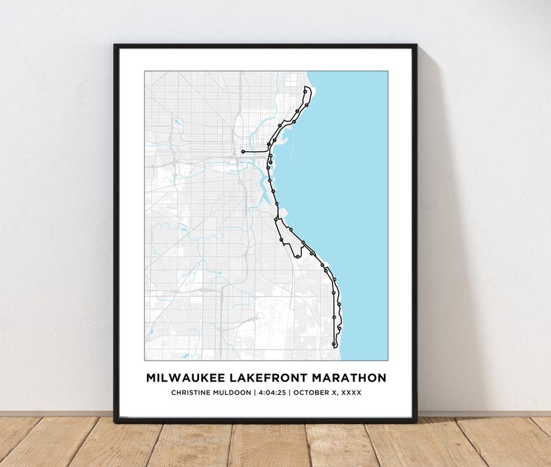 Milwaukee Lakefront Marathon Course Map Personalized Etsy
