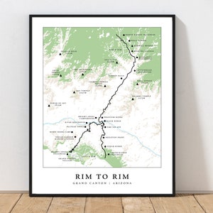 Rim To Rim Hiking Trail Map | Rim to Rim Print | Grand Canyon | Hiking Map