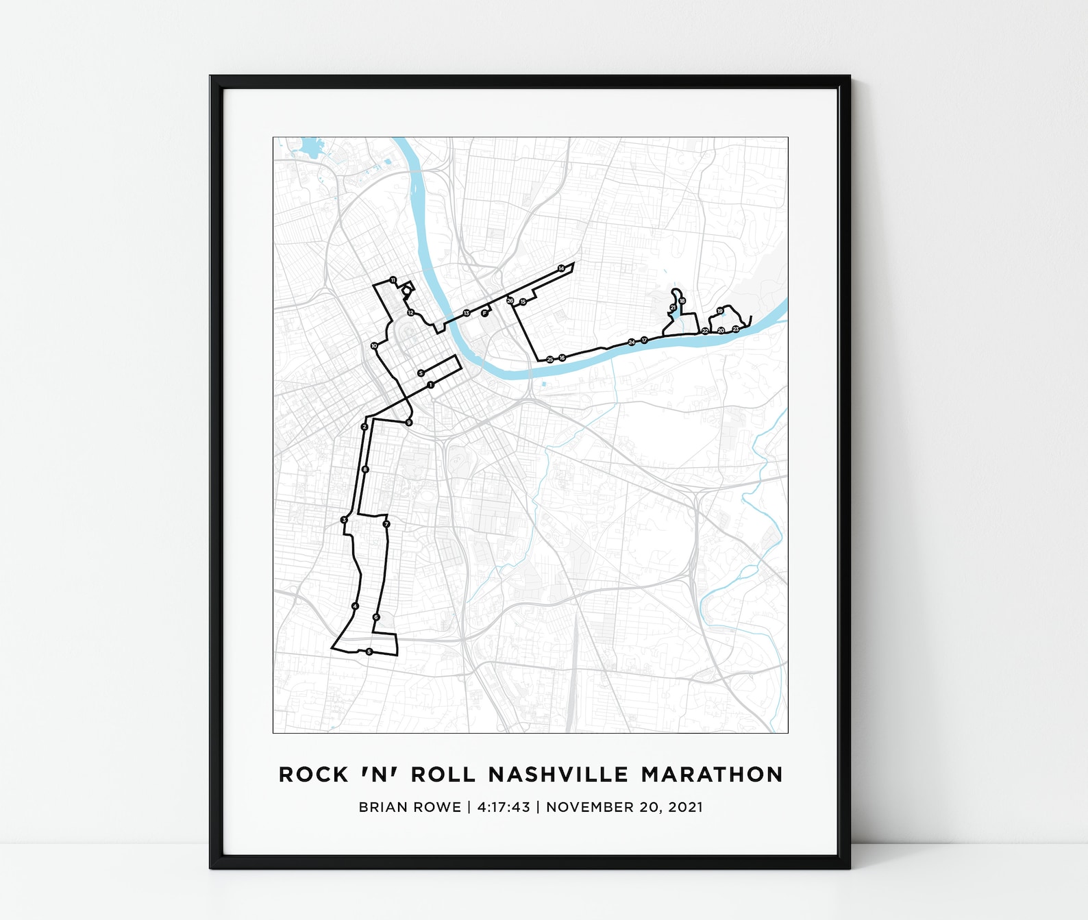 Nashville Marathon Course Map Personalized Nashville Route Map Rock N