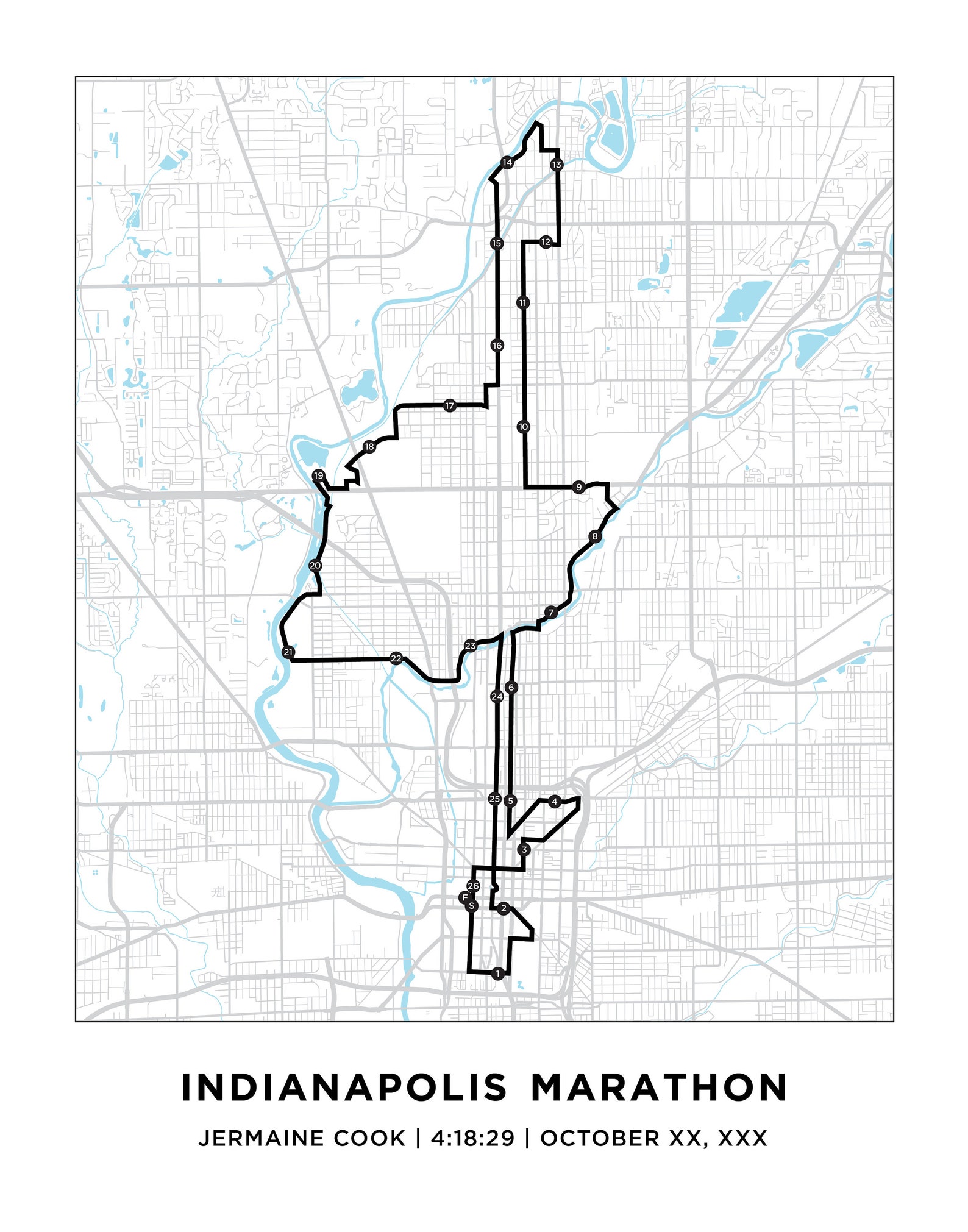 Indianapolis Marathon Course Map Personalized Indianapolis Marathon