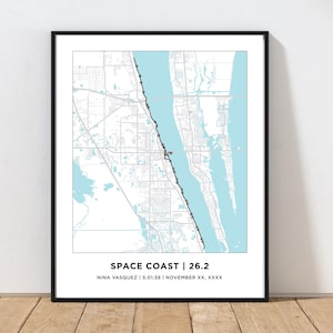Plan du parcours du marathon Space Coast | Carte personnalisée du parcours du marathon Space Coast | Carte personnalisée du marathon | Cadeaux pour les coureurs | 26.2 Carte