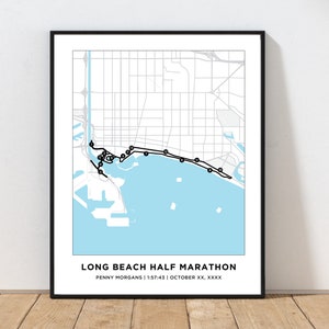 Plan du parcours du semi-marathon de Long Beach | Carte personnalisée du parcours du semi-marathon de Long Beach