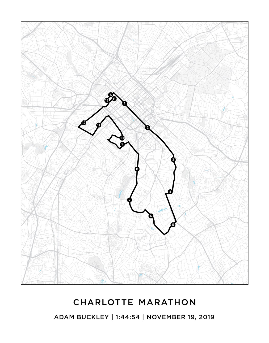 Charlotte Halfmarathon Course Map Personalized Charlotte Etsy