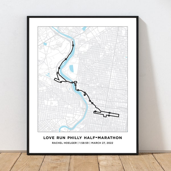 Love Run Philadelphia Half-Marathon Course Map | Personalized Love Run Philadelphia Half-Marathon Route Map | Gift for Runners