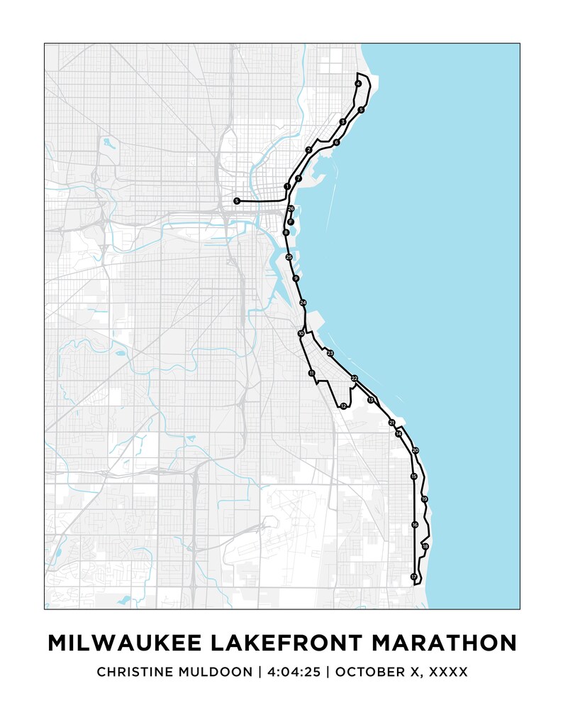 Milwaukee Lakefront Marathon Course Map Personalized Etsy