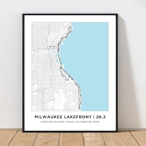 Milwaukee Lakefront 26.2 Course Map | Personalized Milwaukee Map | Gifts for Runners