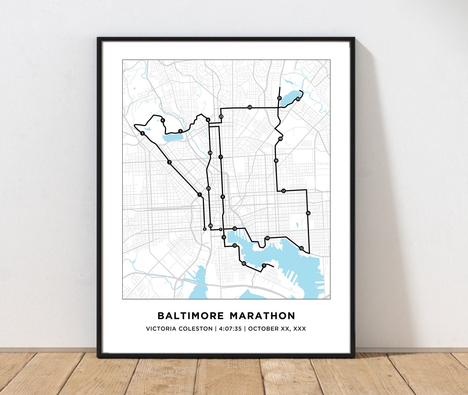 Baltimore Marathon Course Map Personalized Baltimore Marathon Route Map