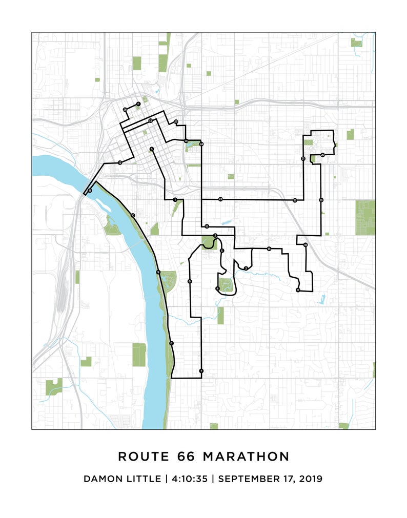 Tulsa Marathon Route 66 Course Map Personalized Tulsa Etsy