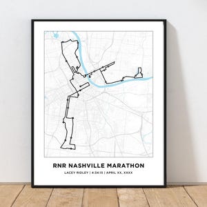 Plan du parcours du marathon de Nashville | Carte personnalisée du trajet Nashville | Cadeau pour les coureurs | 26.2 Carte