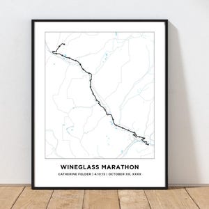 Wineglass Marathon Course Map | Personalized Wineglass Marathon Marathon Route Map | Custom Marathon Map | Gifts for Runners | 26.2