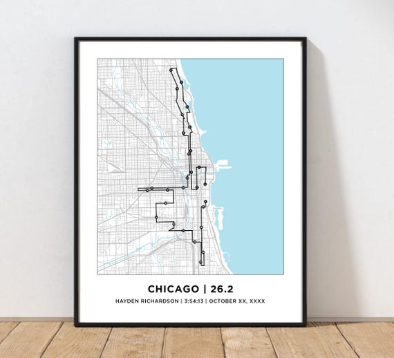 Chicago 26.2 Marathoner Course Map | Runner Gift | Marathon Map | Chicago Map | Gifts for Runners