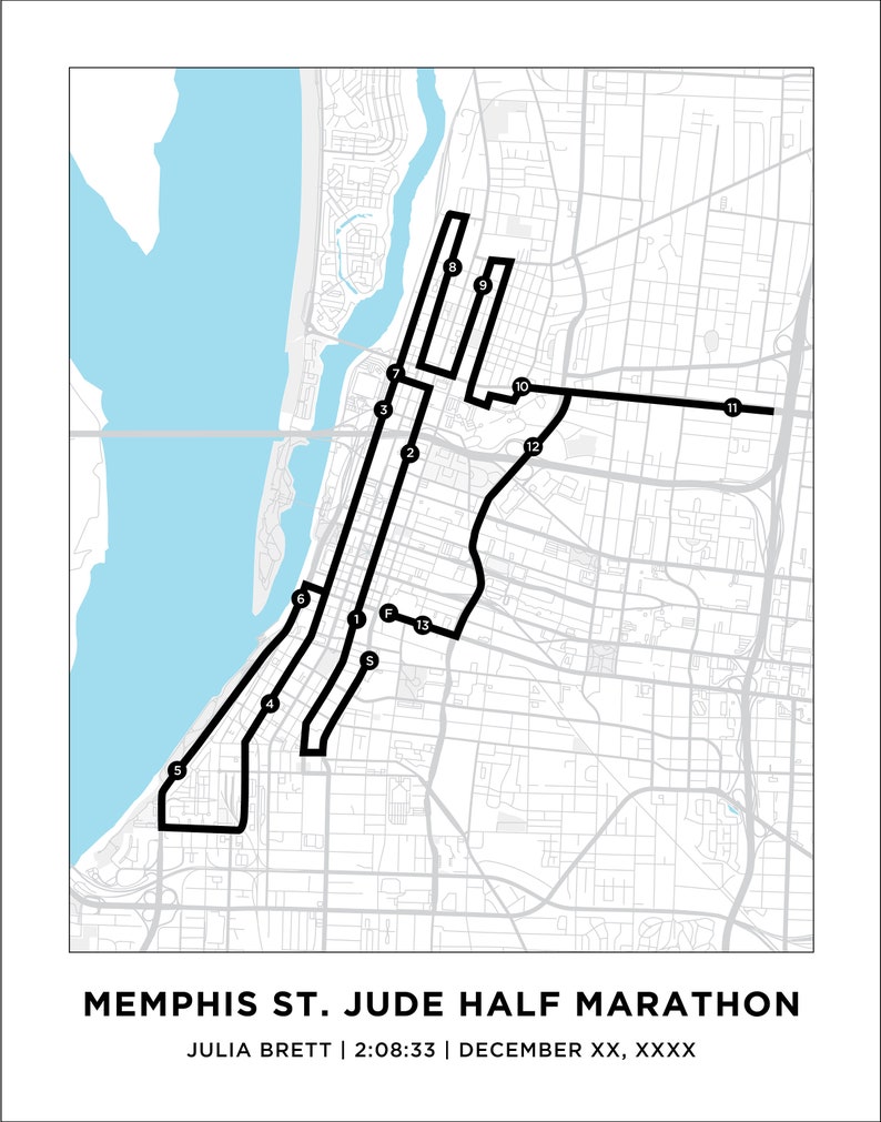 Memphis Half Marathon Course Map Personalized Memphis Halfmarathon