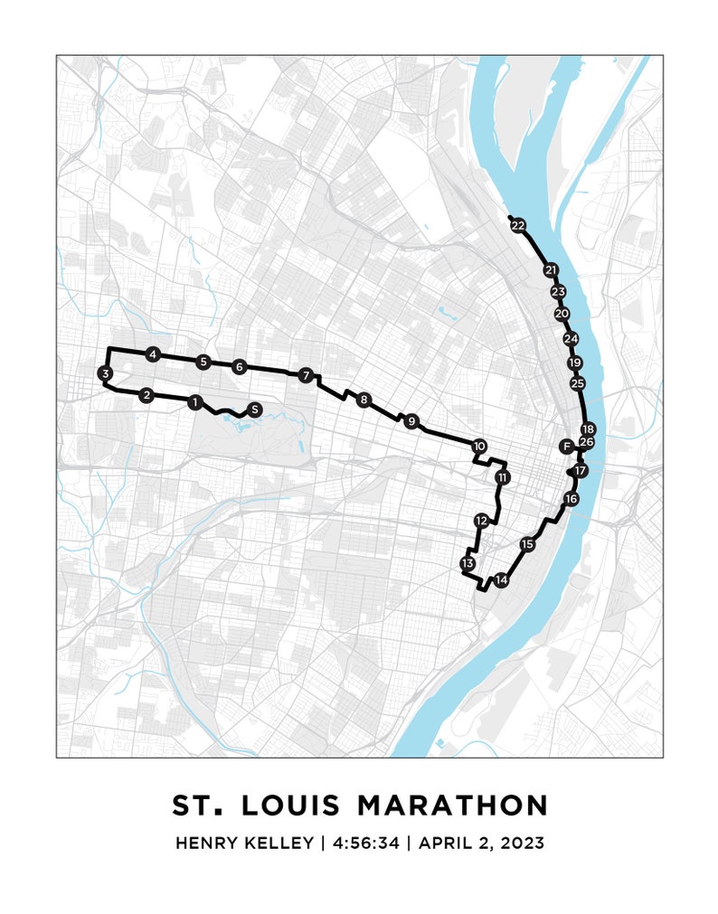 St. Louis Marathon Course Map Personalized St. Louis Etsy