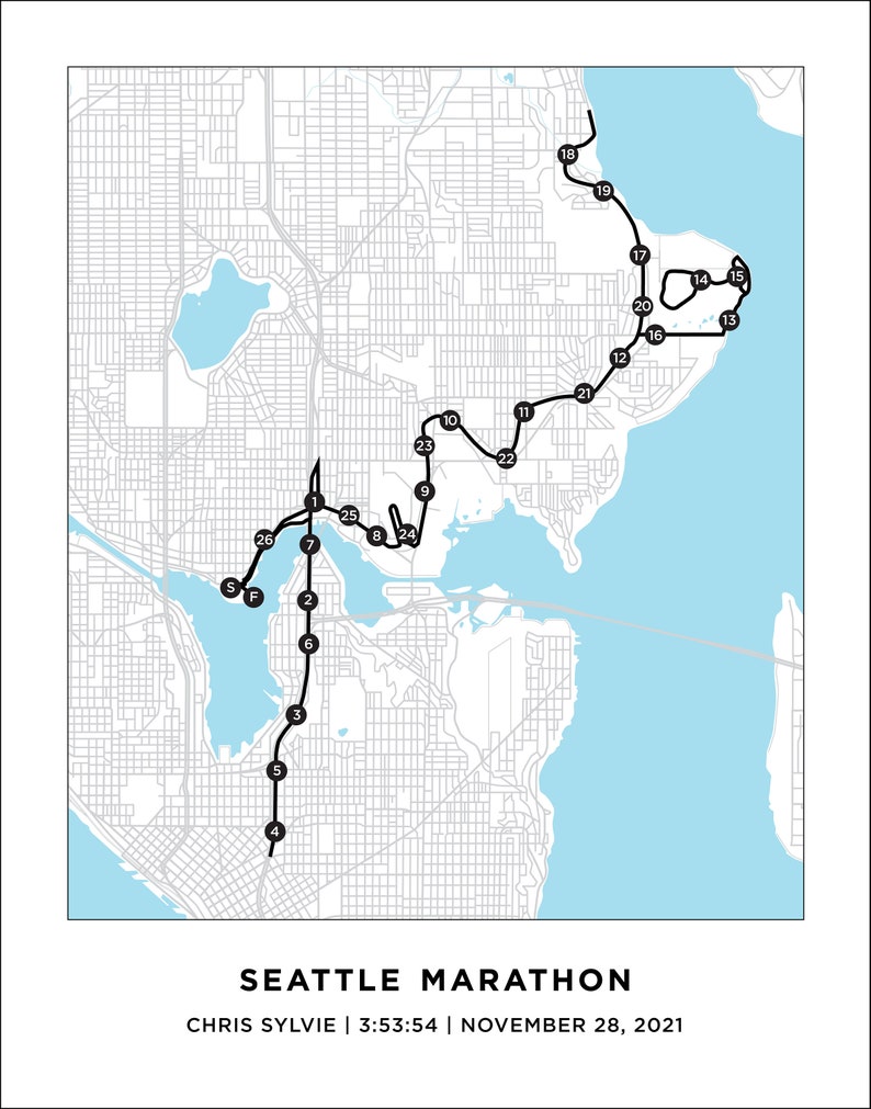 Seattle Marathon Course Map Personalized Seattle Marathon Etsy