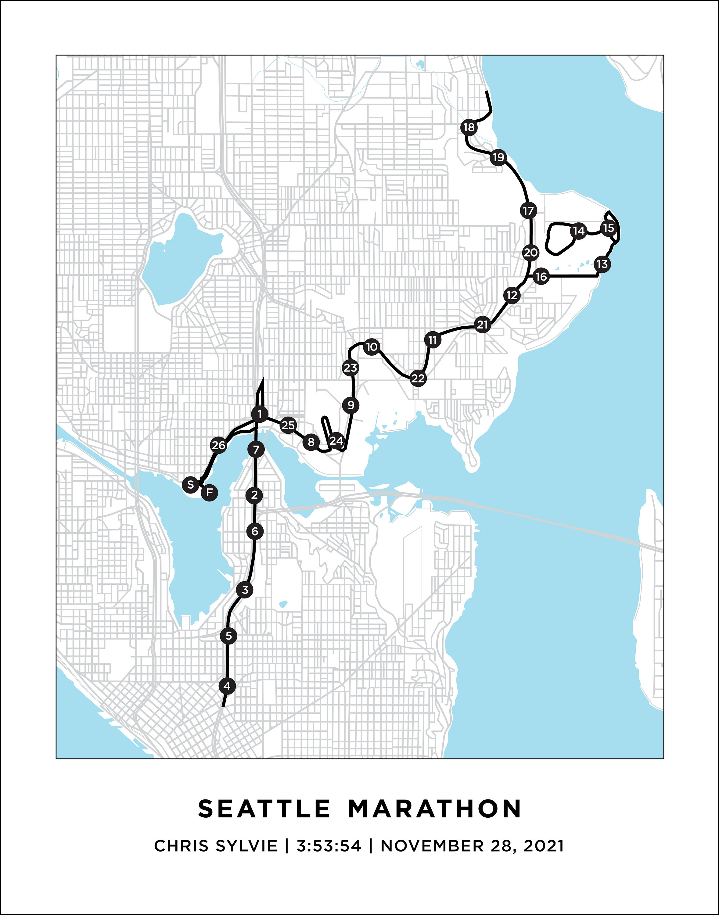 Seattle Marathon Course Map Personalized Seattle Marathon Etsy