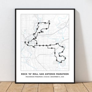 Plan du parcours du marathon de San Antonio | Plan du parcours personnalisé pour le marathon de San Antonio | Carte personnalisée du marathon | Cadeau pour les coureurs | Carte de course à pied