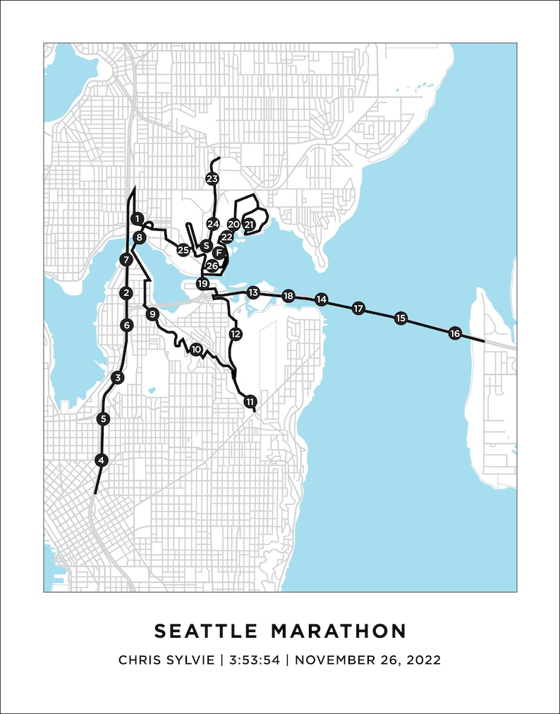 Seattle Marathon Course Map Personalized Seattle Marathon Etsy
