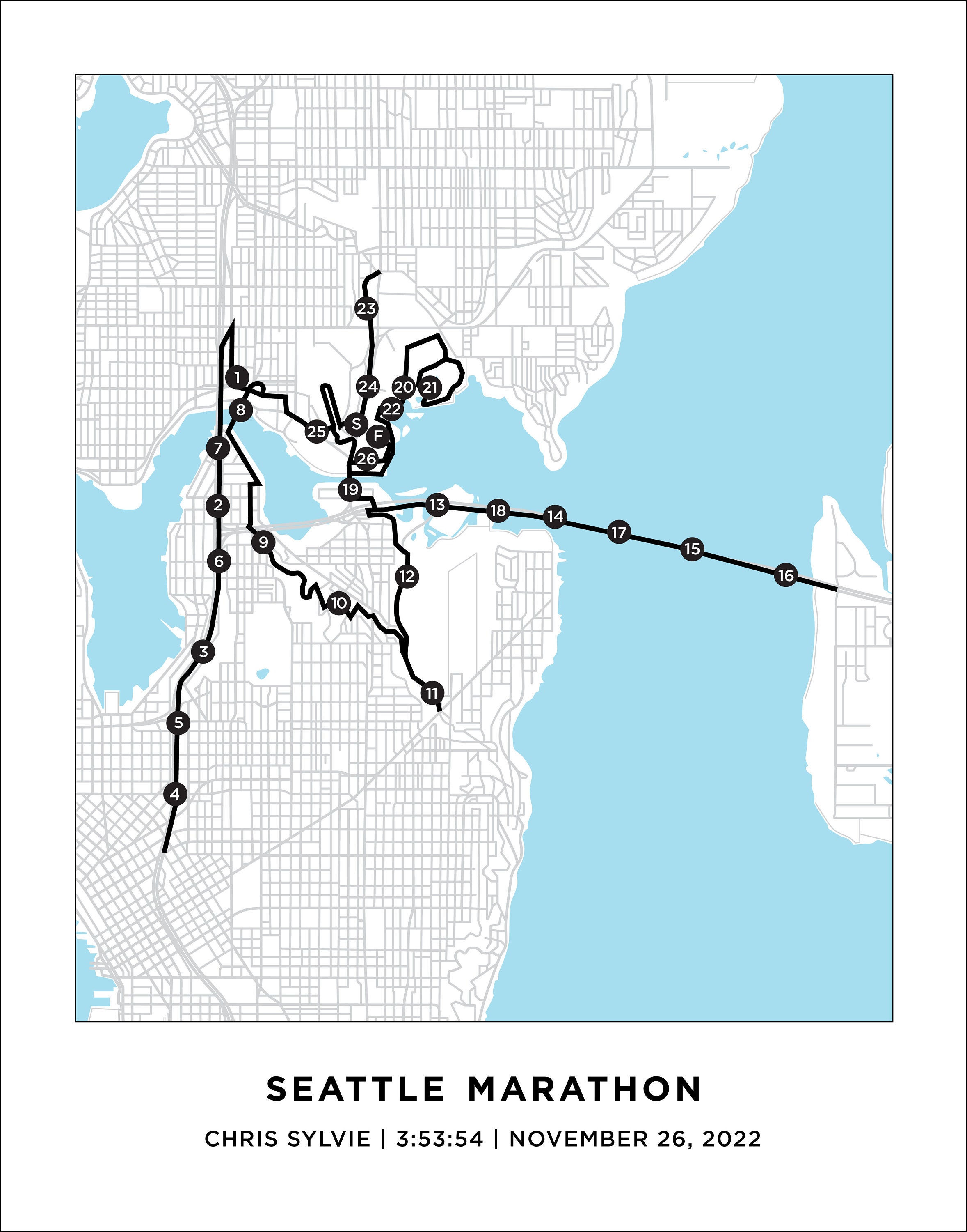 Seattle Marathon Course Map Personalized Seattle Marathon Etsy