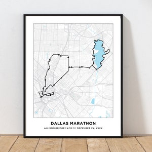 Dallas Marathon Course Map | Personalized Dallas Marathon Route Map | Custom Marathon Map | Gift for Runners | 26.2 Map | Running Map