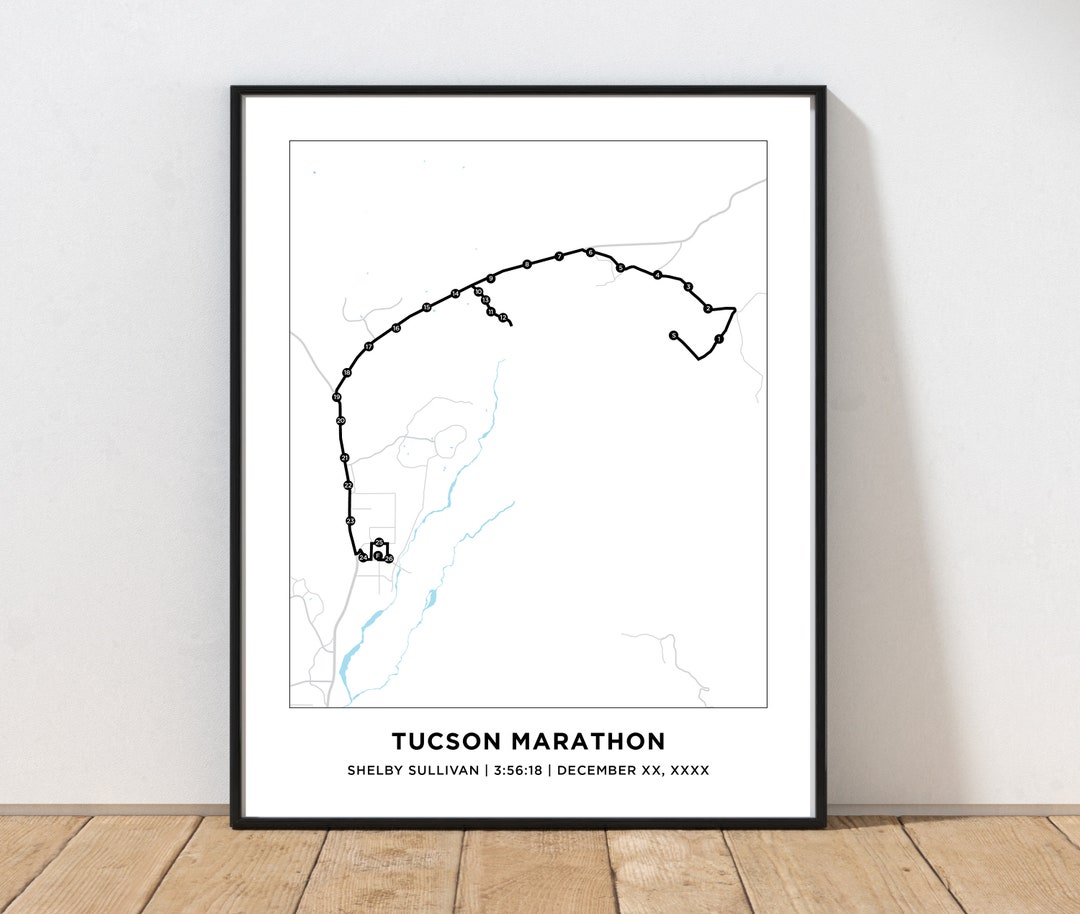 Tucson Marathon Map Personalized Tucson Arizona Marathon Map 26.2 Map
