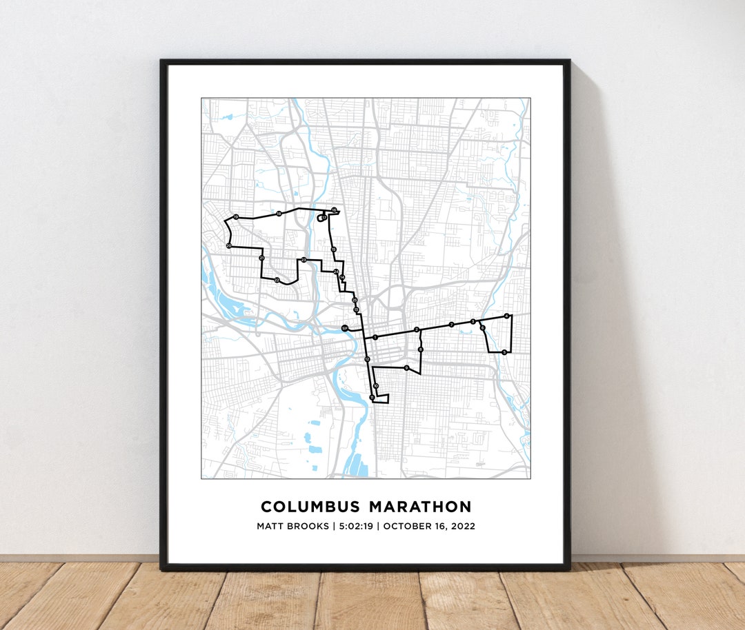 Columbus Marathon Map Personalized Columbus Marathon Map Custom Marathon Map Gift for Runners 26