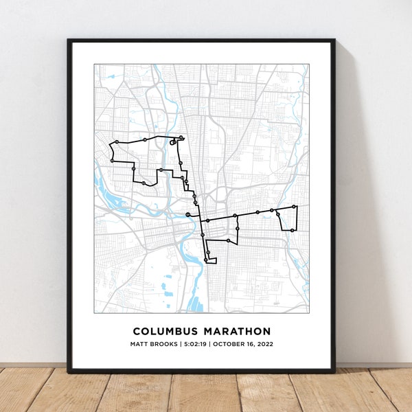 Columbus Marathon Map | Personalized Columbus  Marathon Map | Custom Marathon Map | Gift for Runners | 26.2 Map | Marathon Map