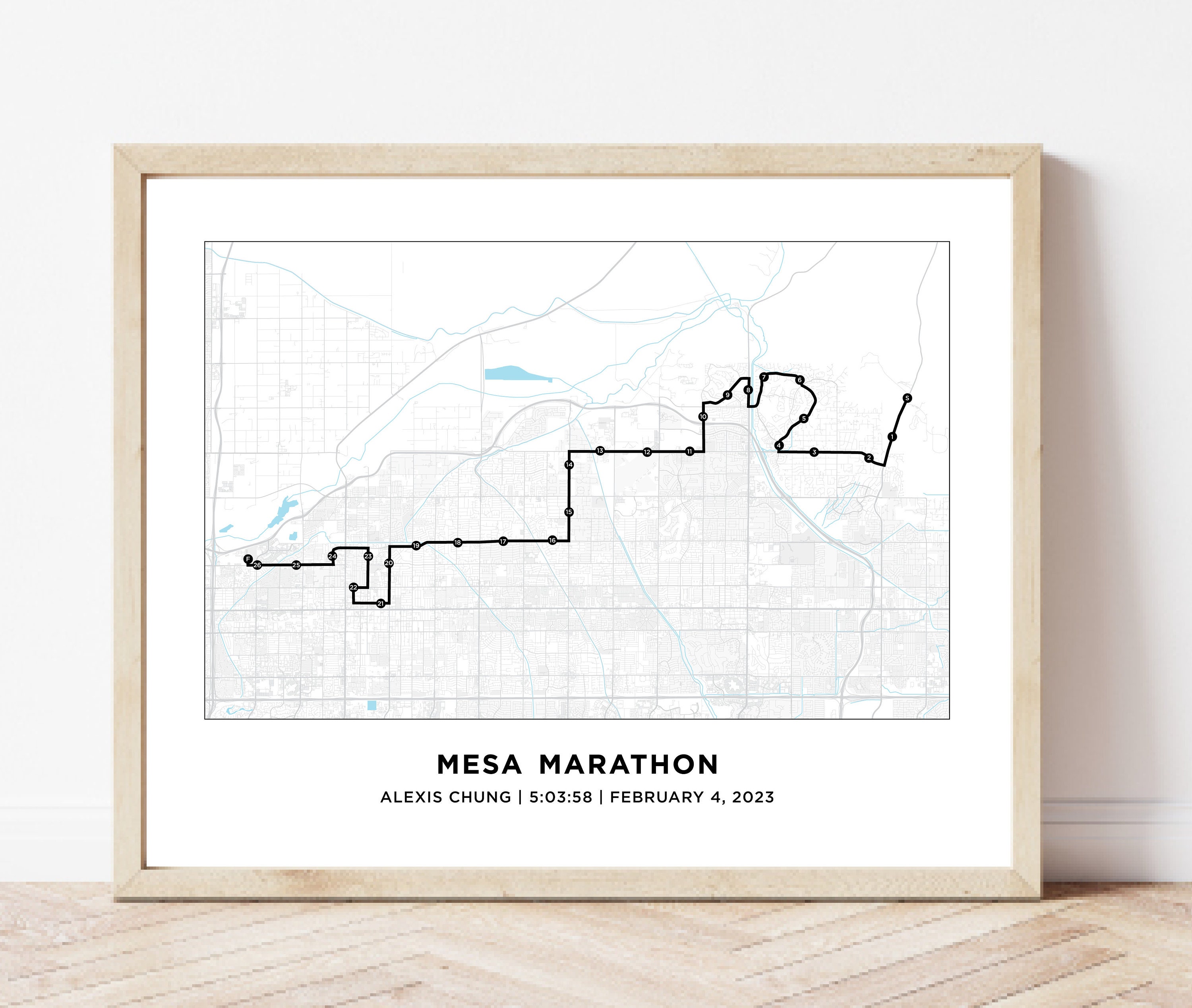 Mesa Marathon Map Personalized Mesa Arizona Marathon Map 26.2 Map Etsy