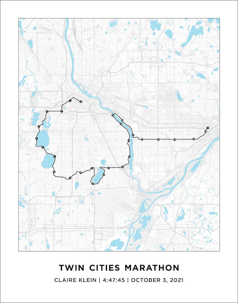 Twin Cities Marathon Map Personalized Twin Cities Marathon Etsy
