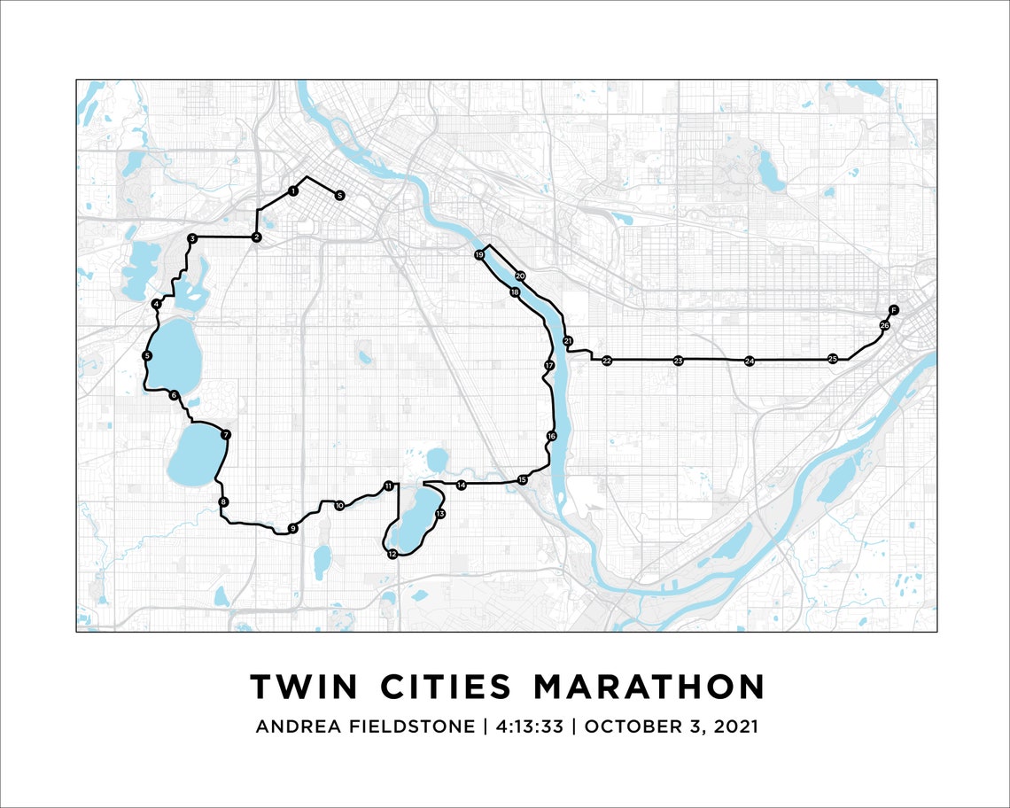 Twin Cities Marathon Map Personalized Twin Cities Marathon Etsy