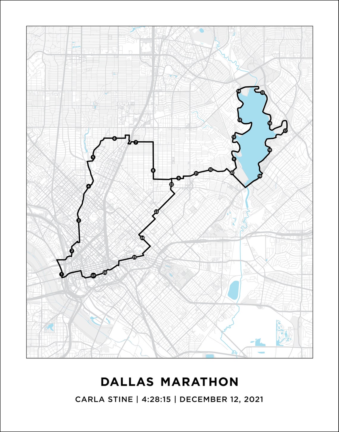 Dallas Marathon Course Map Personalized Dallas Marathon Etsy
