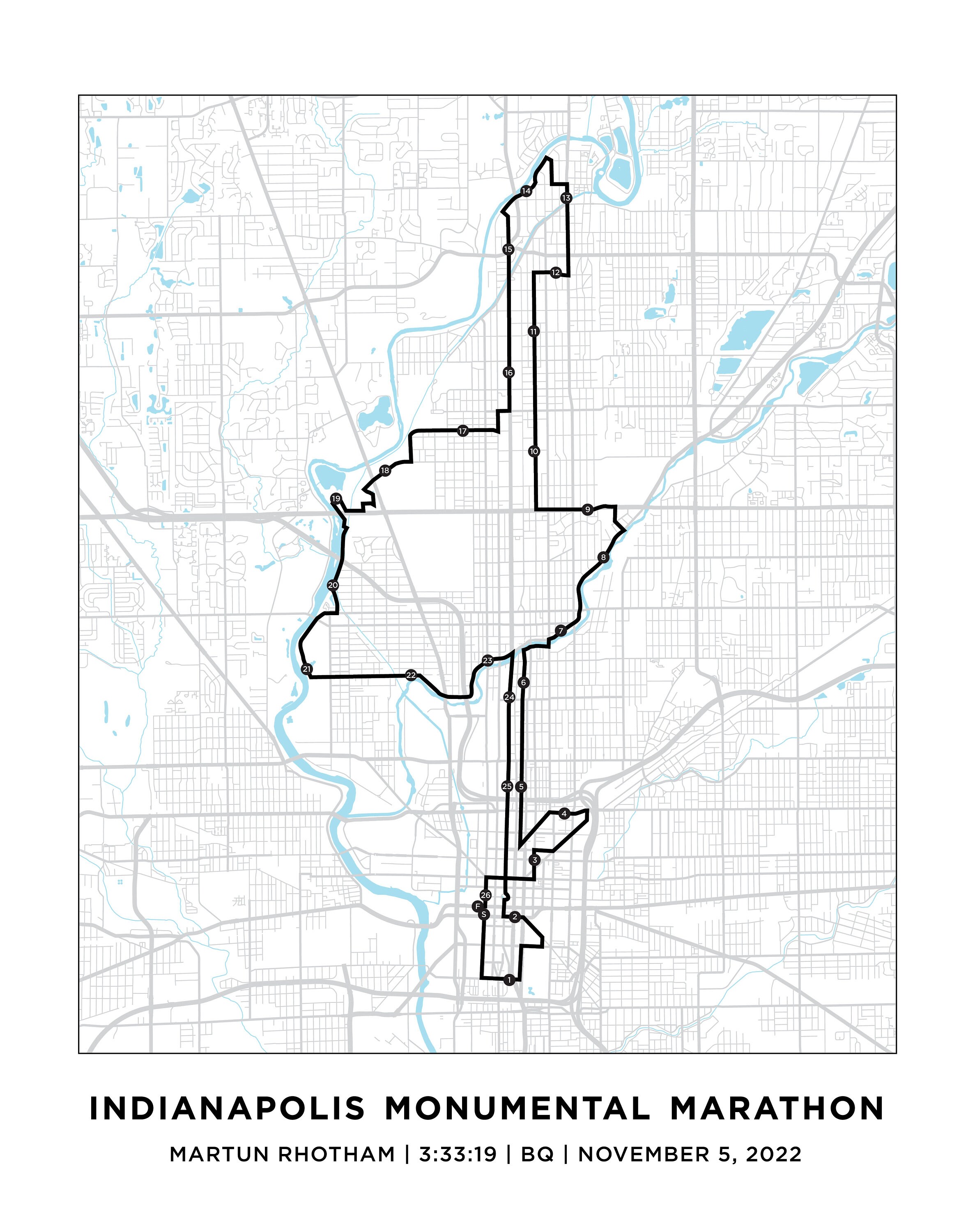 Indianapolis Marathon Course Map Personalized Indianapolis Etsy
