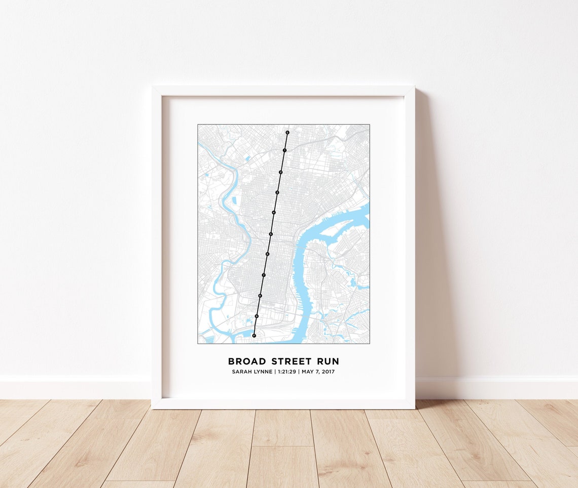 Broad Street Run Course Map Personalized Philadelphia Marathon Route