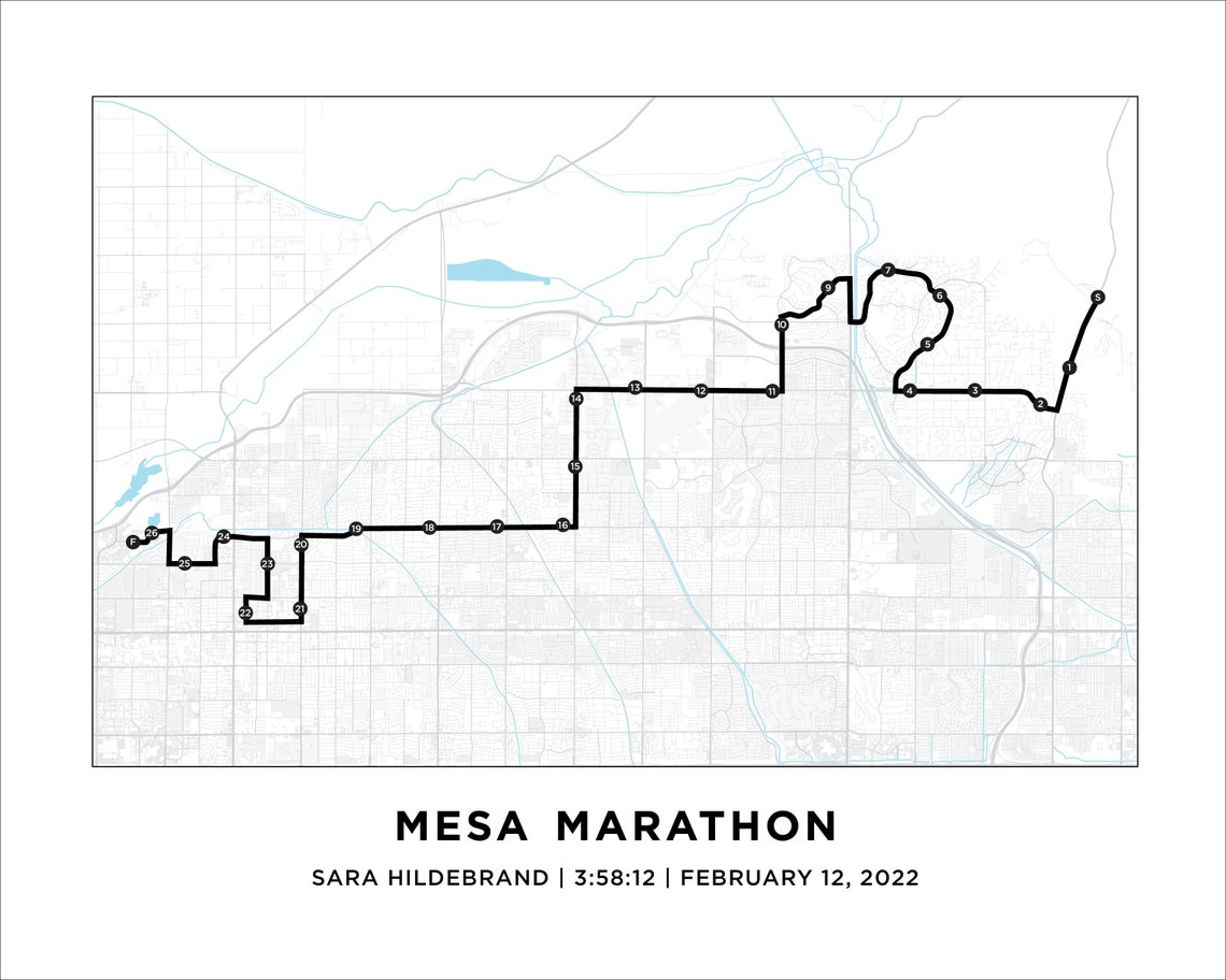 Mesa Marathon Map Personalized Mesa Arizona Marathon Map 26.2 Map Etsy